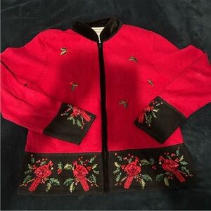 Elegant Red and Black Embroidered Women's Blazer